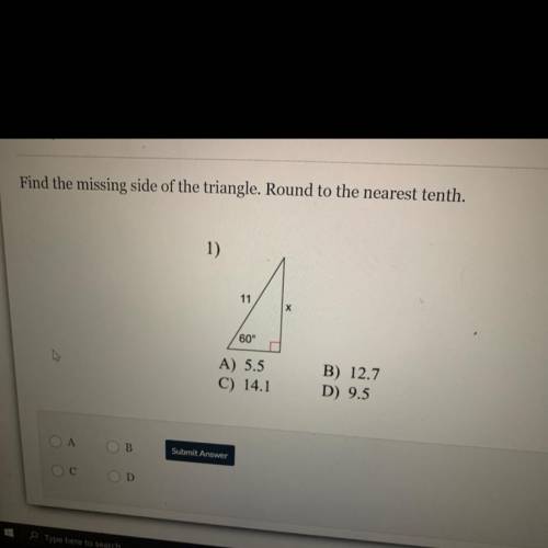 Find the missing of the triangle Round to the nearest tenth