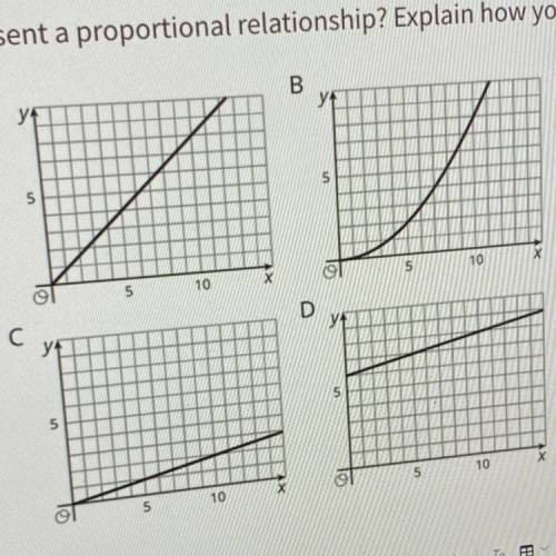 Which graphs could represent a proportional relationship? Explain how you
decided.