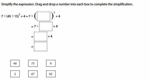 Simplify the expression. Drag and drop a number into each box to complete the simplification.