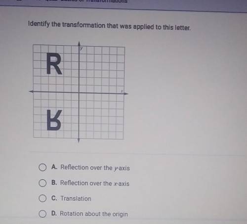 Identify the transformation that was applied to this letter. R B A. Reflection over the yaxis B. Re
