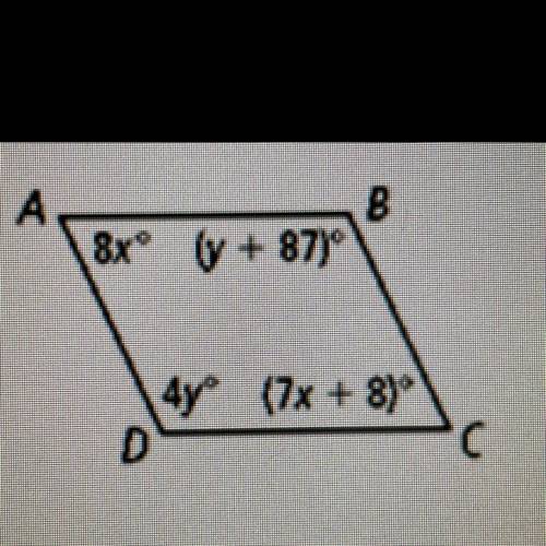 ABCD is a parallelogram. Find the values of x and y.