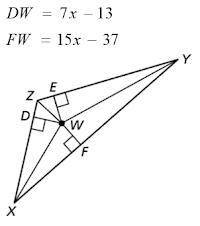 The incenter of triangle XYZ is point W. Use the given information to find the indicated measure. N
