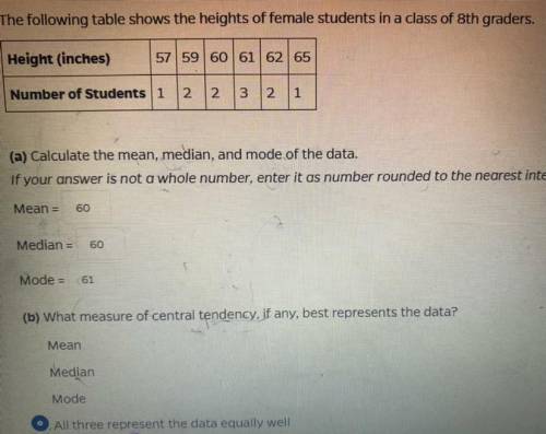 (a) Calculate the mean, median, and mode of the data.

If your answer is not a whole number, enter