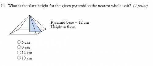What is the slant height for the given pyramid to the nearest whole unit height