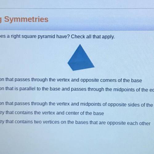 Which symmetries does a right square pyramid have? Check all that apply.

a plane of reflection th