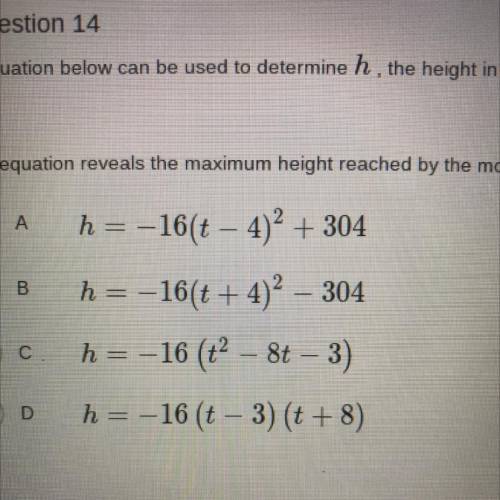 The question below give me used to determine h, The high in feet of a model rocket t seconds after