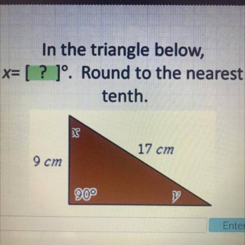 In The triangle below,X=[?].Round to the nearest tenth.