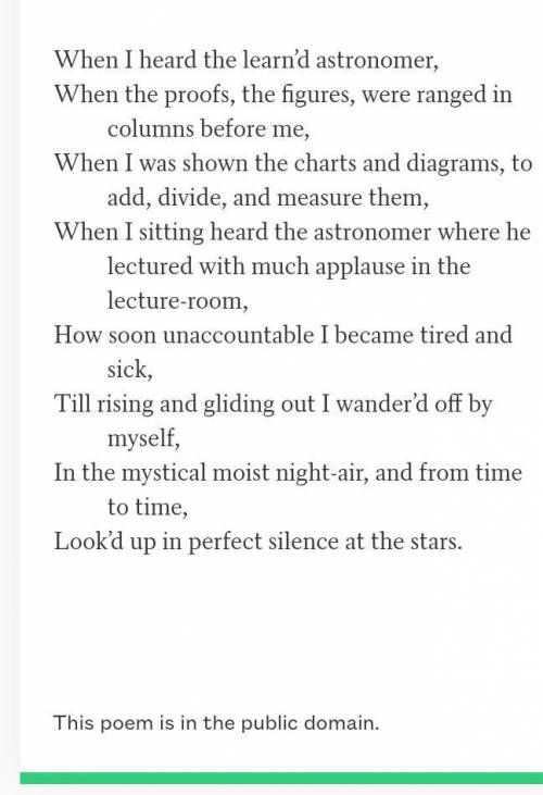 I need a good summary for this poem when I heard the learne'd astronomer​