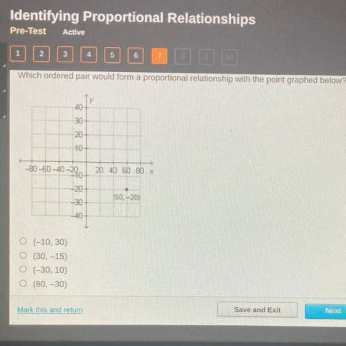 Which ordered pair would form a proportional relationship with the point graphed below?

40
30
20