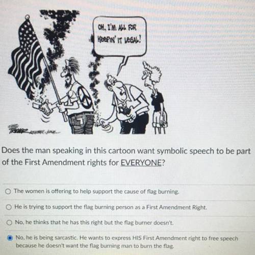 Does this man speaking in this cartoon want symbolic speech to be part of the first amendment right