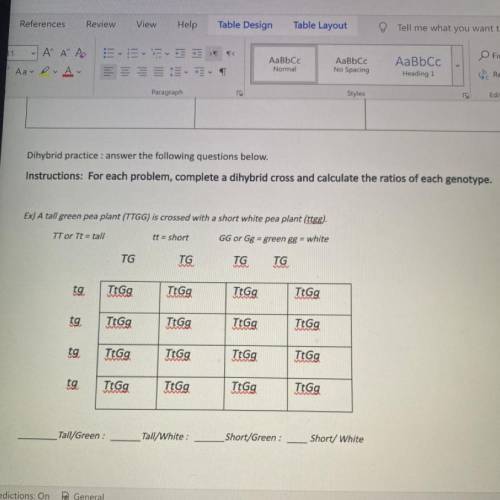 Instructions: For each problem, complete a dihybrid cross and calculate the ratios of each genotype