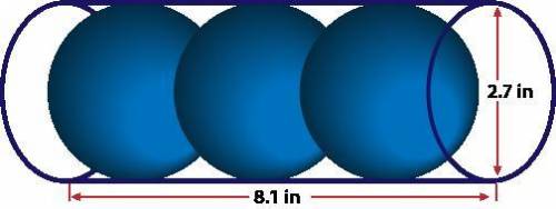 A cylindrical container that contains three tennis balls that are 2.7 inches in diameter is lying o