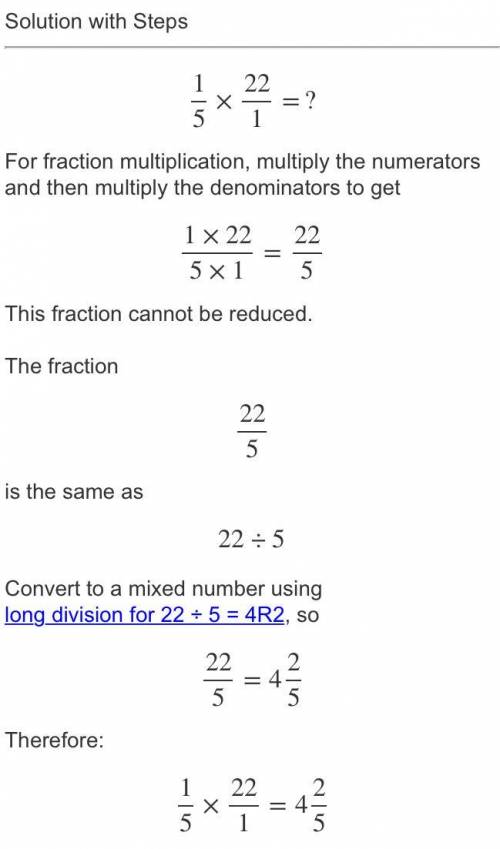 How do you simplify 1/5 x 22
