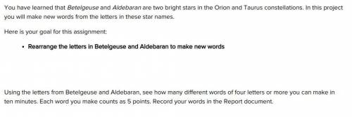 PLS HELP MEHHH

Using the letters from Betelgeuse and Aldebaran, see how many different words of f