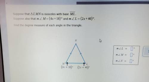 Find the degree measure of each angle in the triangle.