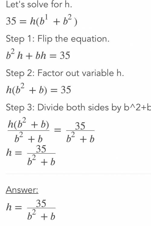 35= h(b1+b2) solve for b2