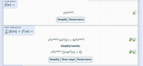 Solve the derivative of f(x)= x^4e^tanx