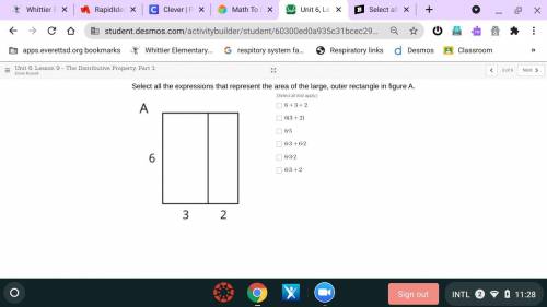 Select all the expressions that represent the area of the large, outer rectangle in figure A.

Ple