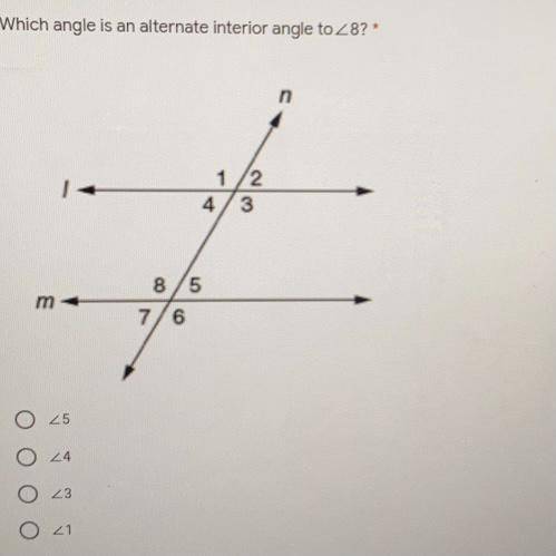 Which angle is an alternate interior angle to 8?