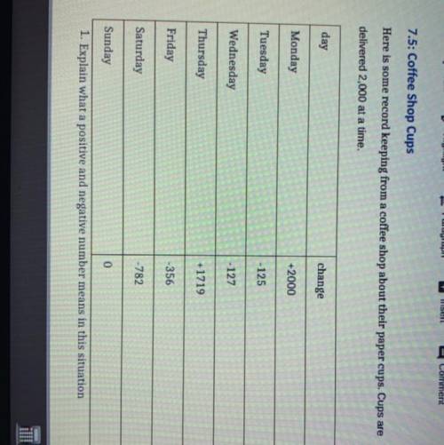 1. Explain what a positive and negative number means in this situation?

2. How many paper cups ar