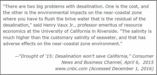 According to this excerpt, one of the environmental impacts of desalination of water includes