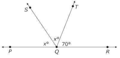 In the figure below, Angle PQR is 180. What is the measure of Angle SQT?

answer options
55 degree