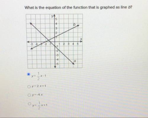 What is the equation of the function that is graphed as line b?