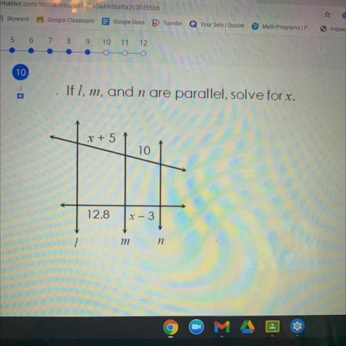 If l, m, and n are parallel, solve for x.