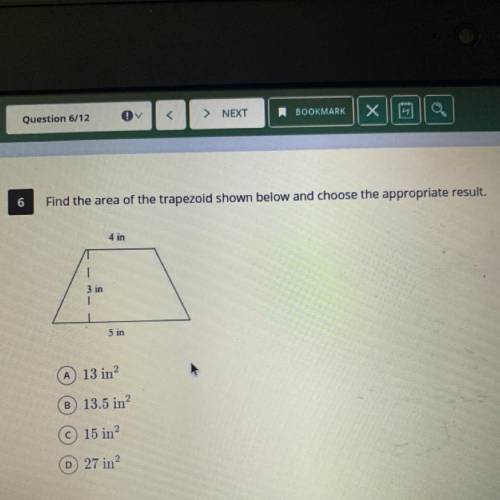 Find the area of the trapezoid shown and choose the appropriate result