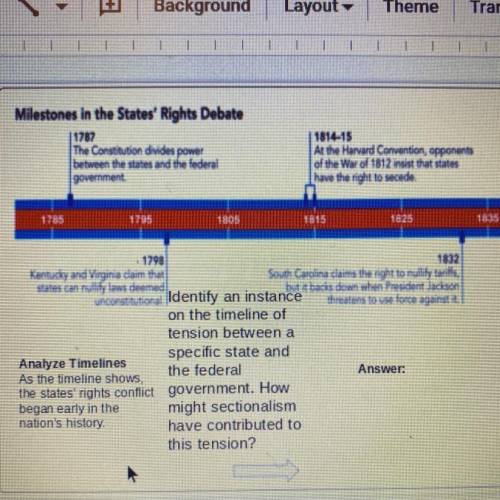 Identify an instance
 

on the timeline of
tension between a
specific state and
the federal
governm