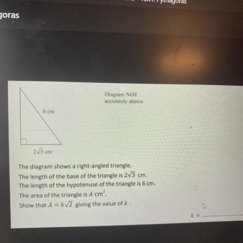 The diagram shows a right angled triangle.

The length of the base of the triangle is 2 square ro