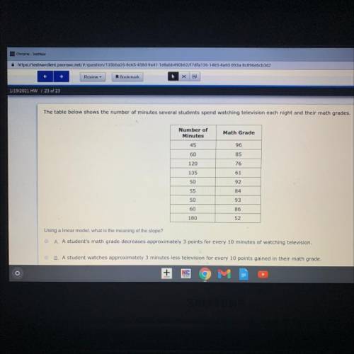 HELP I NEED HELP ASAP

A. A student’s math grade decreases approximately 3 points for every 10 min