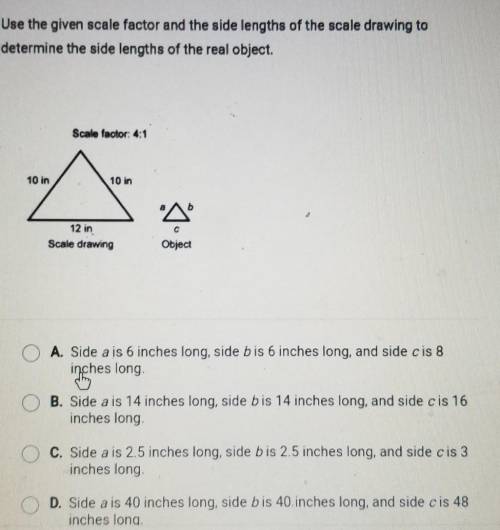 Use the given scale factor and the side lengths of the scale drawing to determine the side lengths