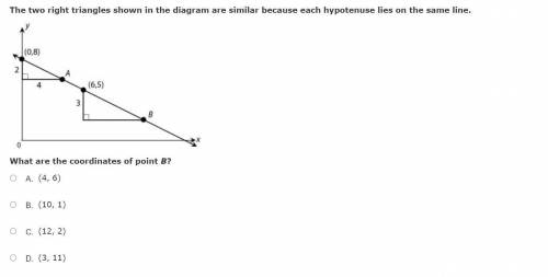 (HELP) The two right triangles shown in the diagram are similar because each hypotenuse lies on the