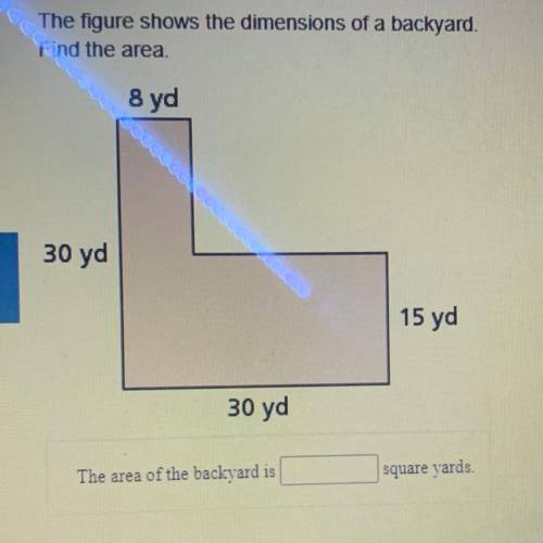 The figure shows the dimensions of a backyard

Find the area
8 yd
eccles
30 yd
15 yd
30 yd
The are