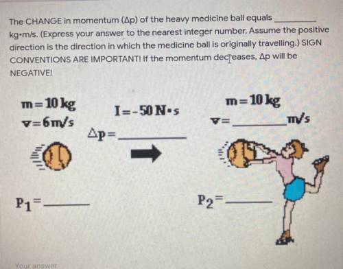URGENT! WILL MARK AS BRAINLIEST

The CHANGE in momentum (Ap) of the heavy medicine ball equals
kg.