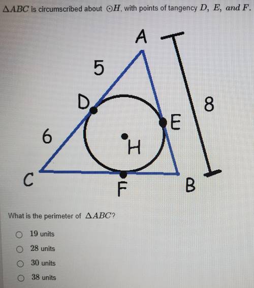 ABC is circumcised about H, with points of tangency, D, E, and F. What is the perimeter of ABC?
