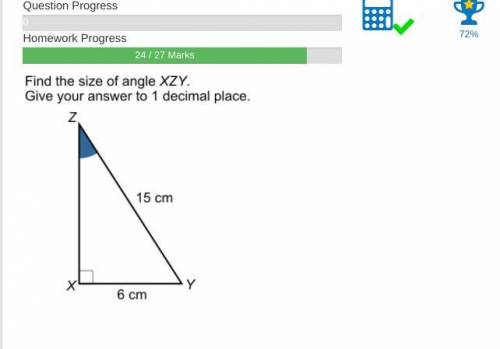 find the size of angle XZY give your answer 1 decimal place 15cm 6cm. Btw its not 66.4cm or 72.91 o