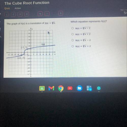 I NEED ANSWER ASAP 50 points

The graph of h(x) is a translation of f(x) = Vx.
Which equation repr