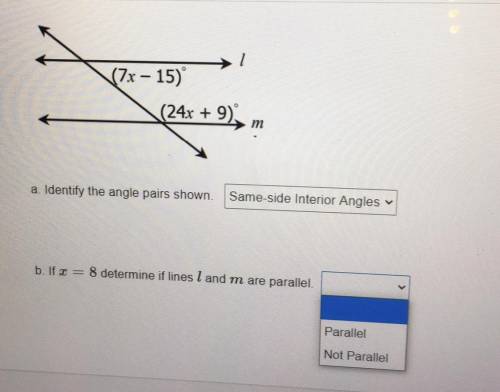 If x=8 determine if lines I and m are parallel.