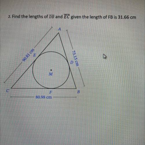 Find the lengths of DB and EC given the length of FB is 31.66 cm