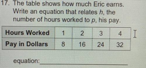 The table shows how much Eric earns. Write an equation that relates h, the number of hours worked t