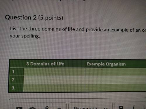 Please help
List the three domains of life and provide an example of an organism for each.