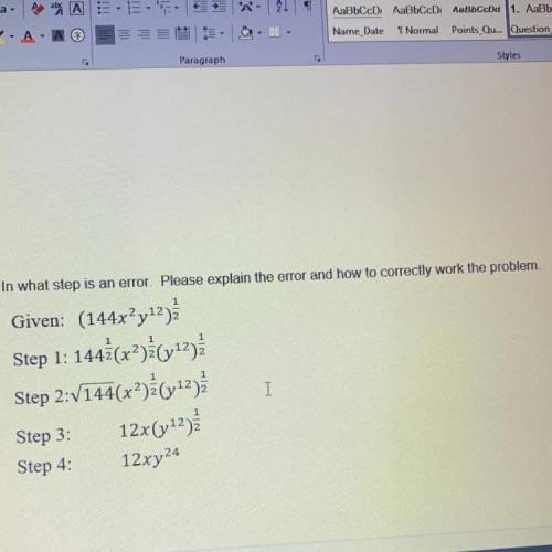 In what step is an error. Please explain the error and how to correctly work the problem.

I need