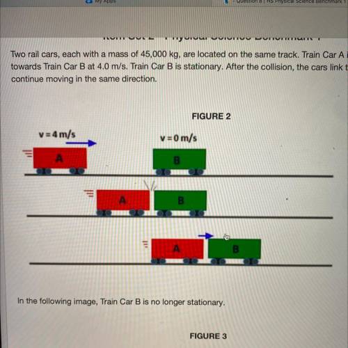 Using Figure 2, what is the momentum of Train Car A before the collision?

A
180,000 kg*m/s
B
0 kg