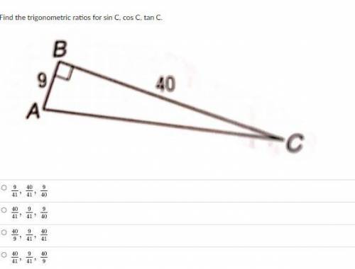 Find the trigonometric ratios for sin C, cos C, tan C.