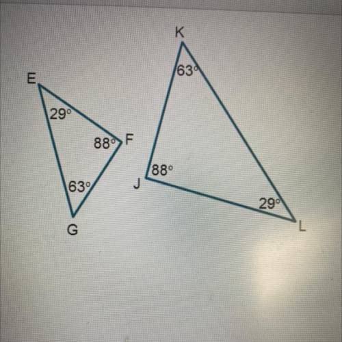 Which similarity statement expresses the relationship

between the two triangles?
AEFG - AJKL
AGEF