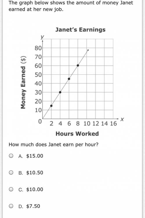 The graph below shows the amount of money Janet earned at her new job.