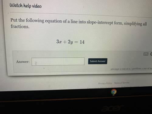 Put the following equation of a long into slope intercept form simplifying all fraction