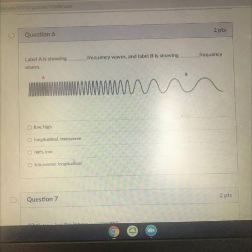Label A is showing___ frequency waves, and label B is showing ___ frequency waves